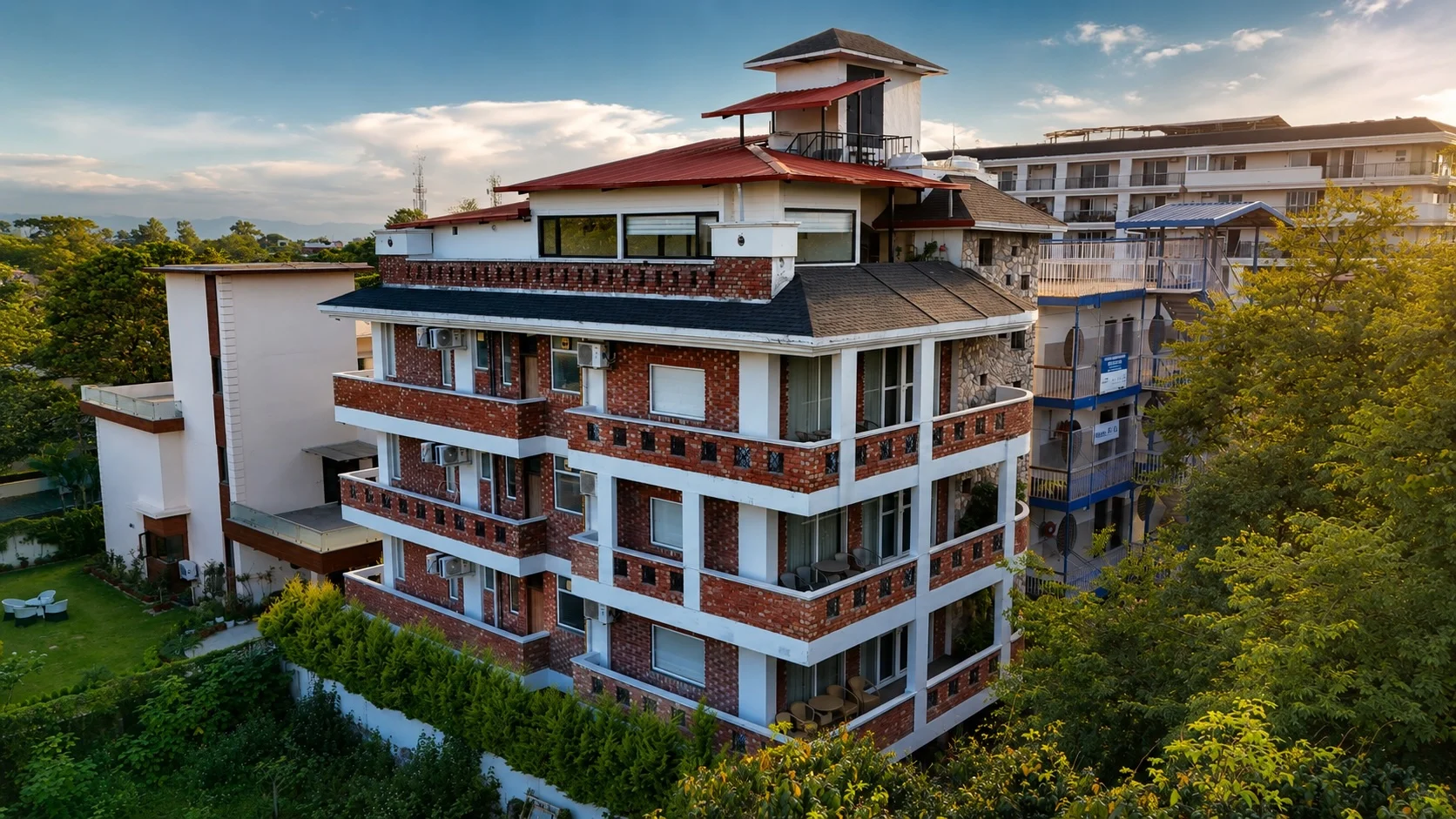 Exclusive drone view showcasing the entire luxury villa estate of The Palatial Homes in Dehradun